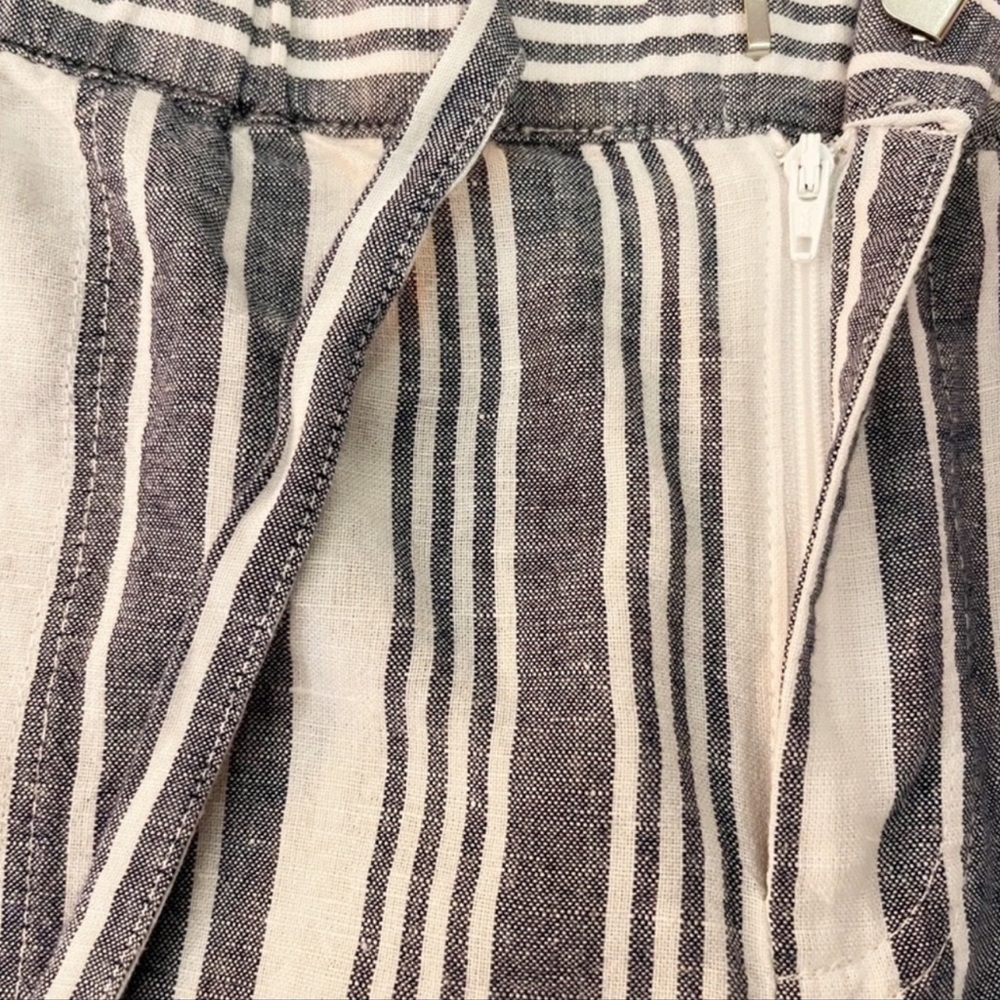 Liz Claiborne Striped Linen Blend Beach Pants M White Navy Drawstring Waist - Picture 10 of 11